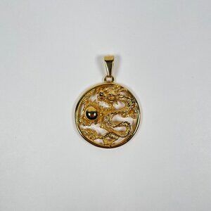 Gold Round Dragon Pendant